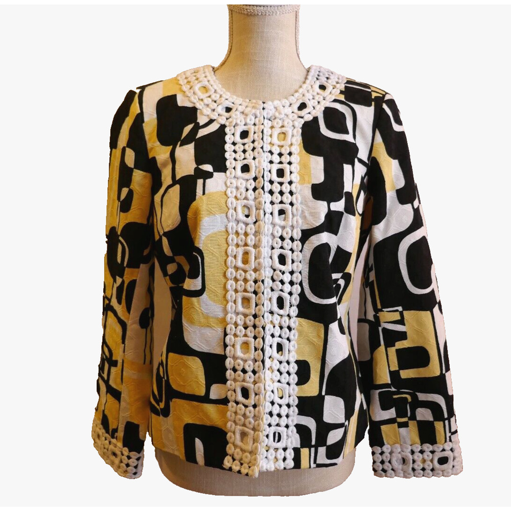 Trenz by Theresa Renz Geo Print Embroidered Lined Jacket Size Petite Med
